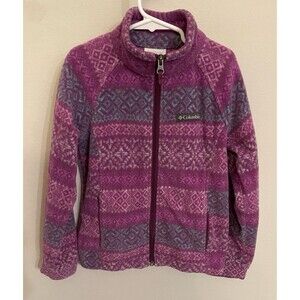 Purple Pattern Columbia Girl Fleece Zipper Jacket, Size Youth Small, Size 7-8